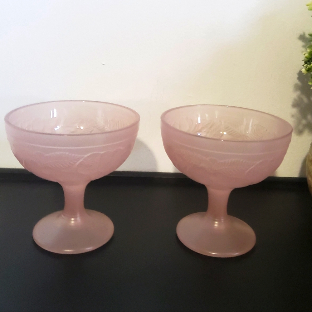 Vintage Pink Satin Frosted Glass Bowl, set of 2